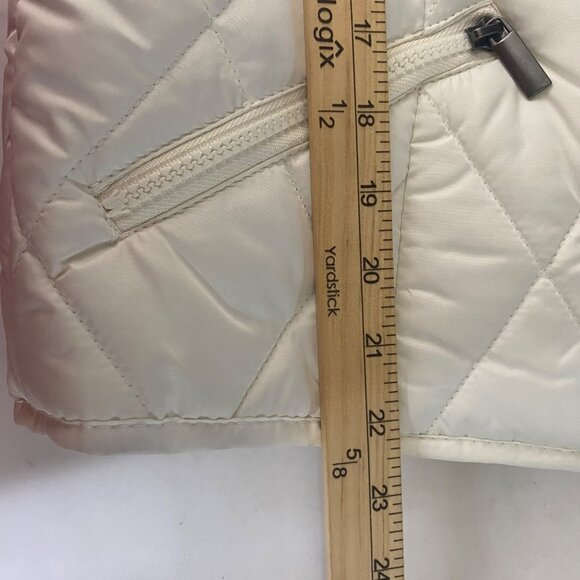 Laura Scott Quilted Hooded Vest‎ Womens Missy M Ivory Faux Fur Ski - Picture 8 of 9